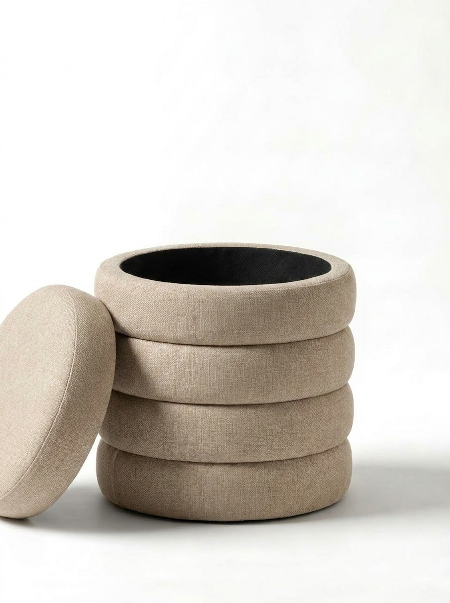 Sevil Taupe Layers Storage Pouf