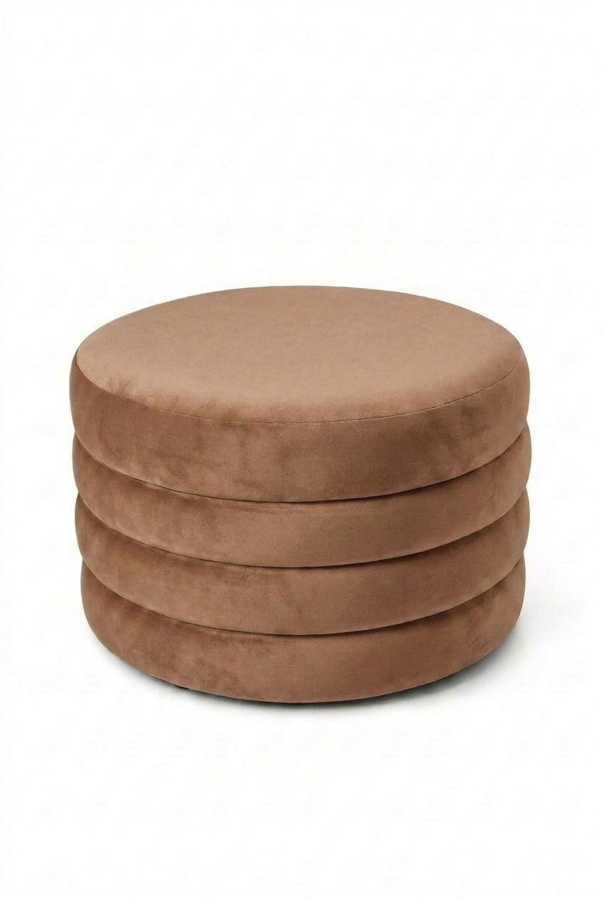 Sevil Taupe Velvet Layered Pouf Ottoman