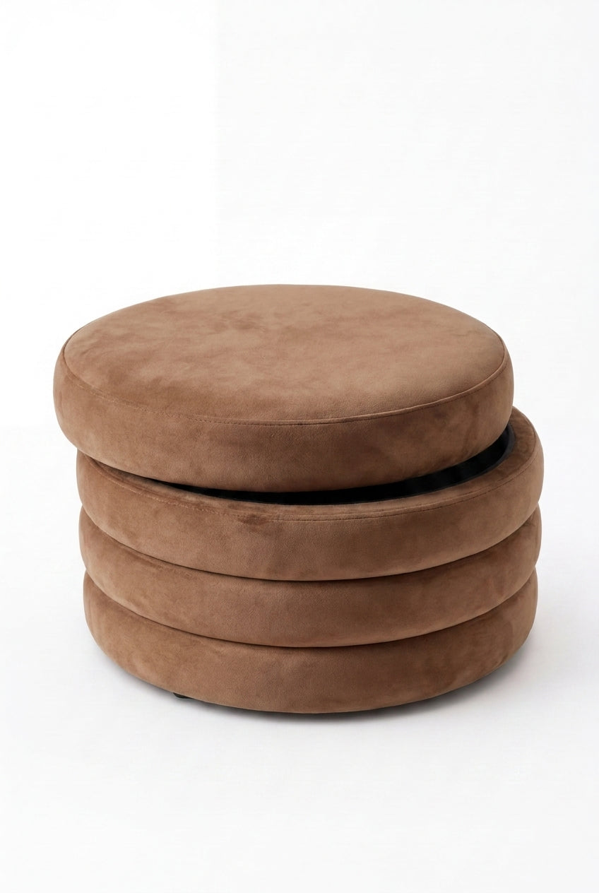 Sevil Taupe Velvet Layered Pouf Ottoman