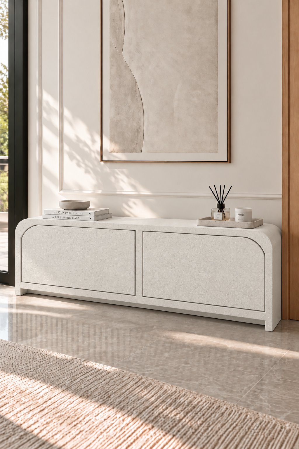 Sorevin Off White Grit Microconcrete Shoe Cabinet