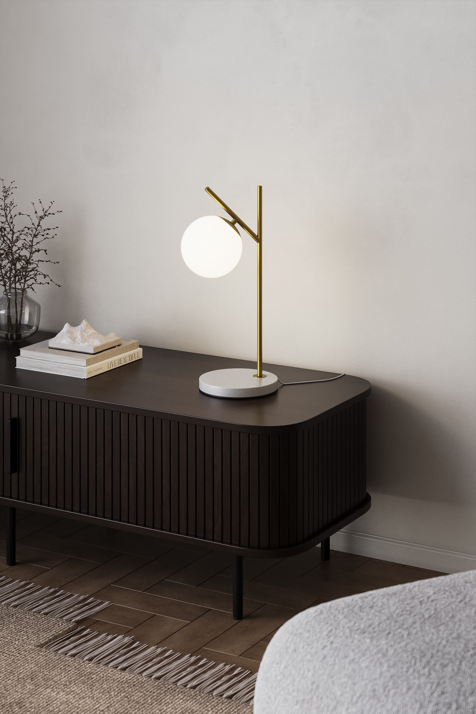 White Globe Table Lamp with Marble Base