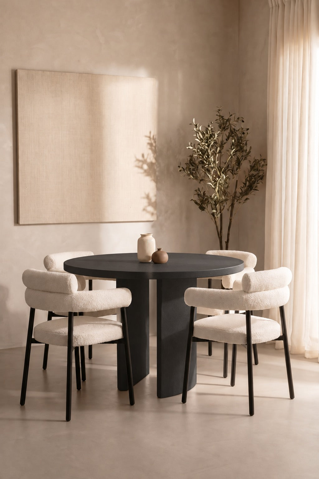 Tazira Black Microconcrete Round Dining Table