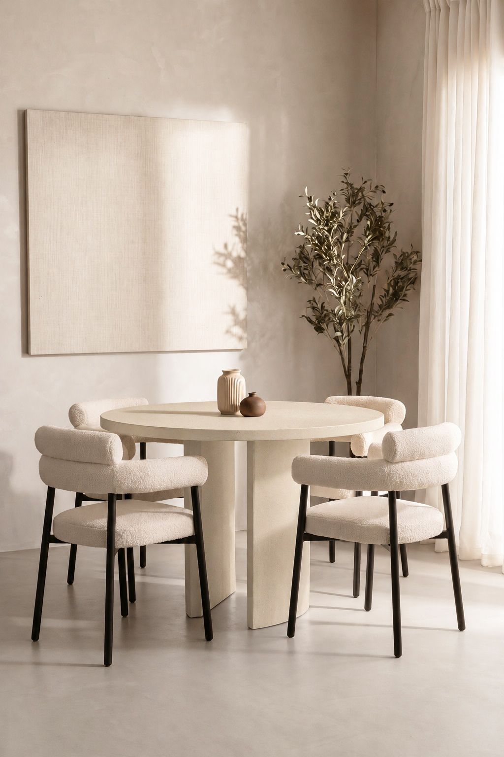 Tazira Light Beige Microconcrete Round Dining Table