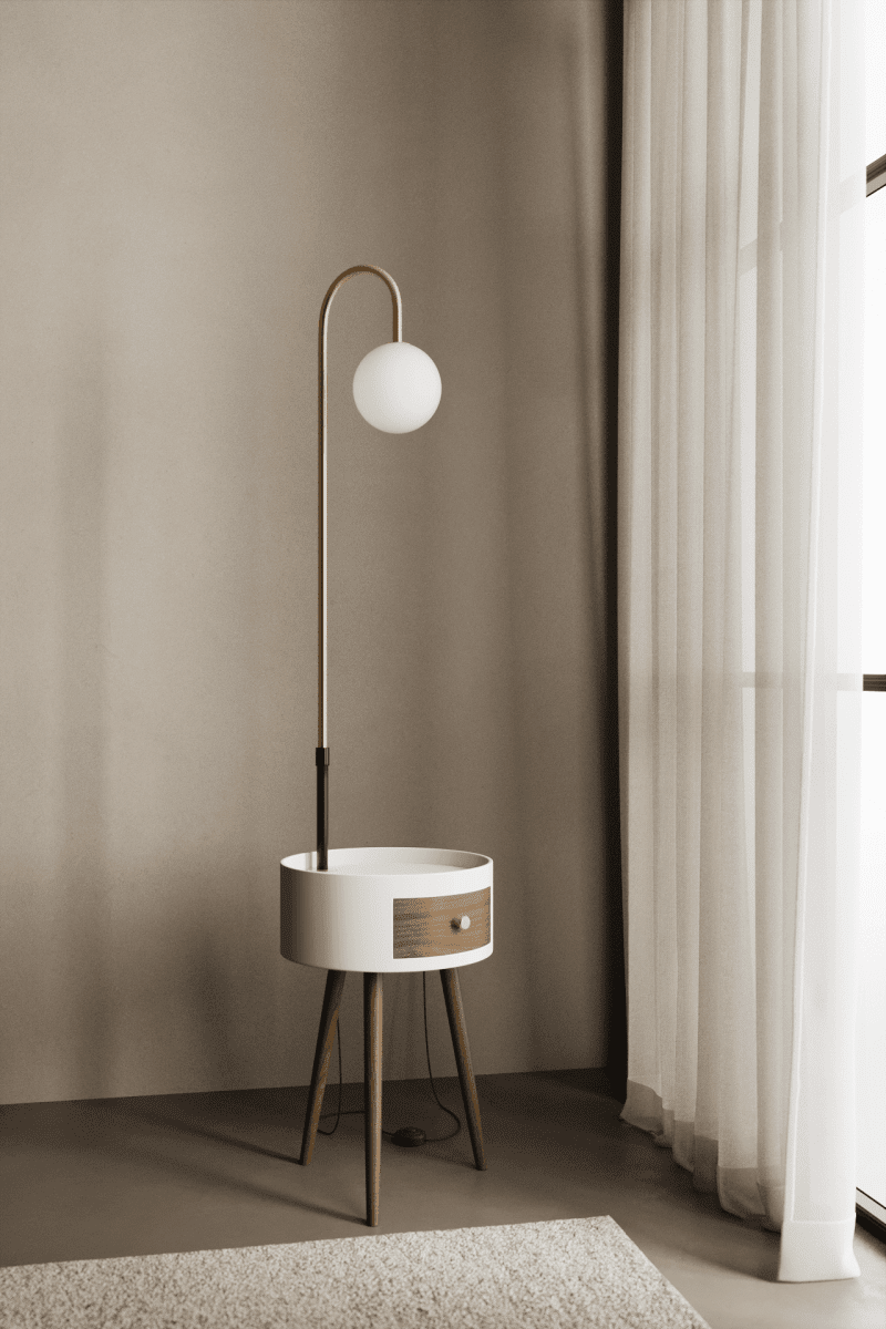 Modern Arc Floor Lamp with Integrated Side Table Homekode 