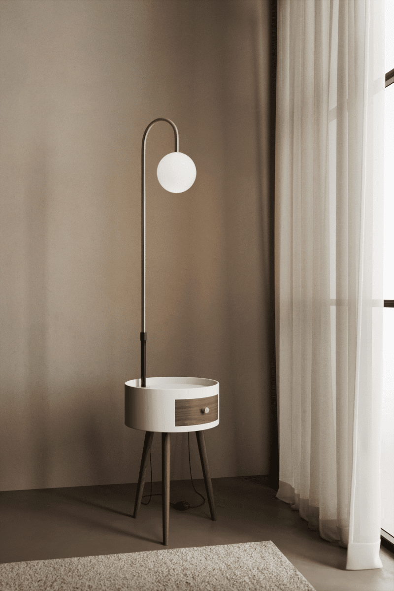 Modern Arc Floor Lamp with Integrated Side Table Homekode 