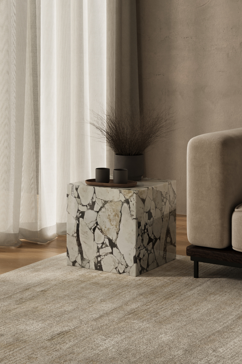 Sabine Calacatta Viola Cube Marble Side Table