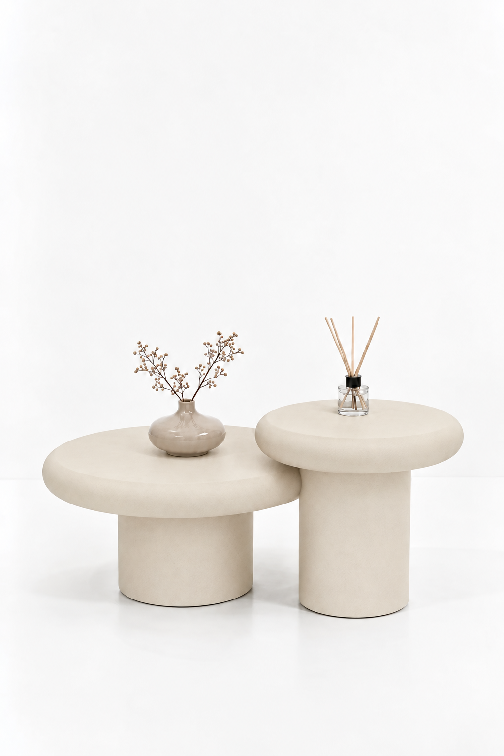 Velia Light Beige Microconcrete Nesting Coffee Table