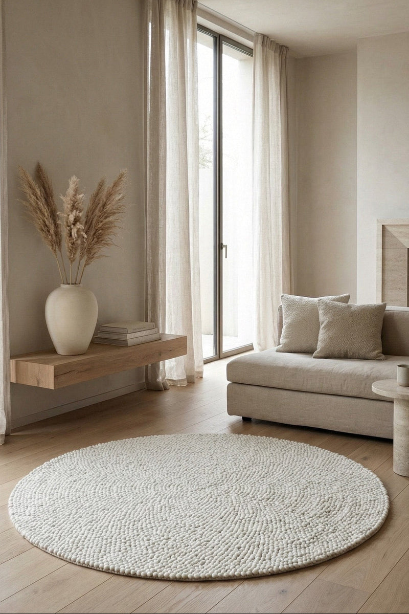 Off White Rug Roumd Velin Round Boucle Inspired Off White Rug | Handcrafted Modern Design ...