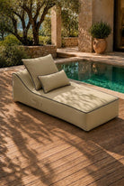 Vezan Beige Outdoor Chaise with Black Piping