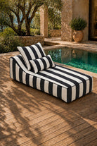 Vezan Black Striped Outdoor Chaise with Black Piping