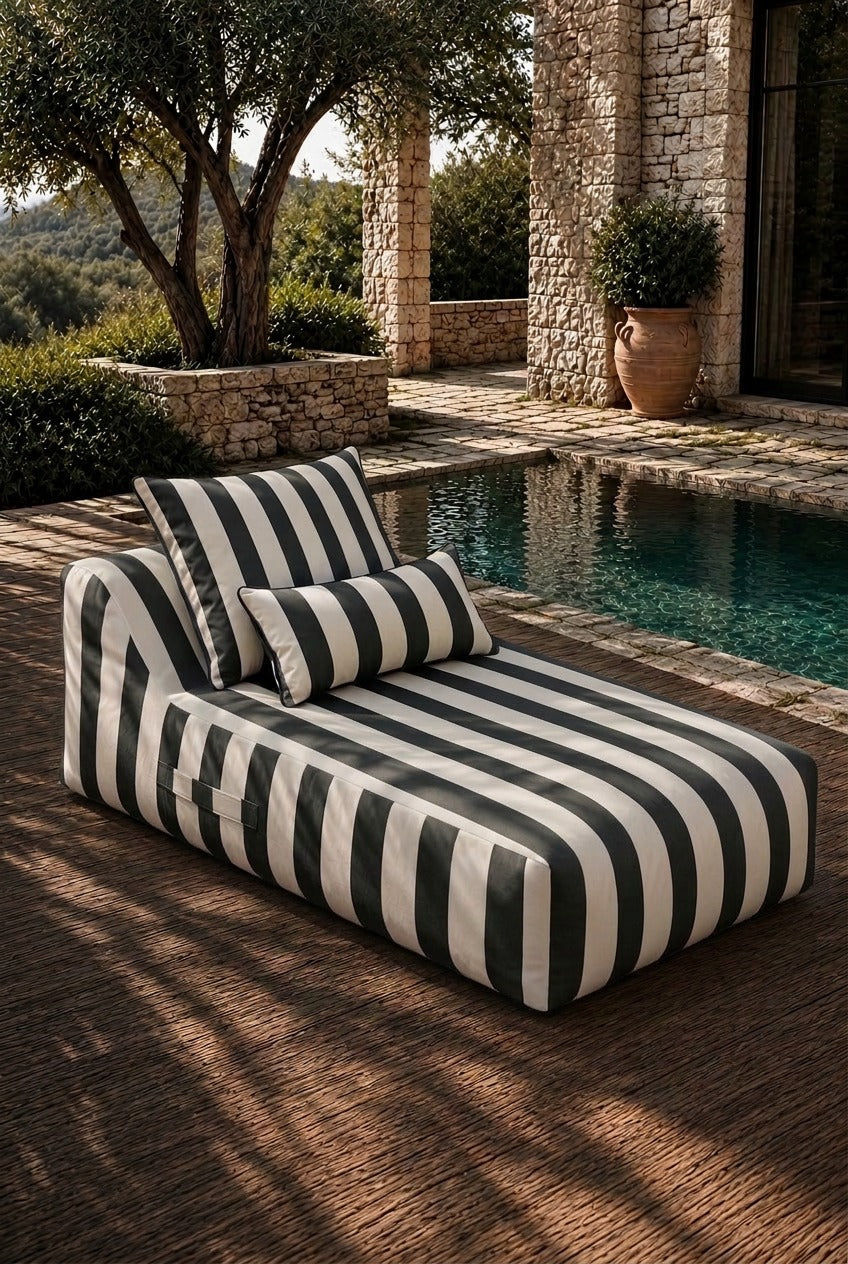 Vezan Black Striped Outdoor Lounger