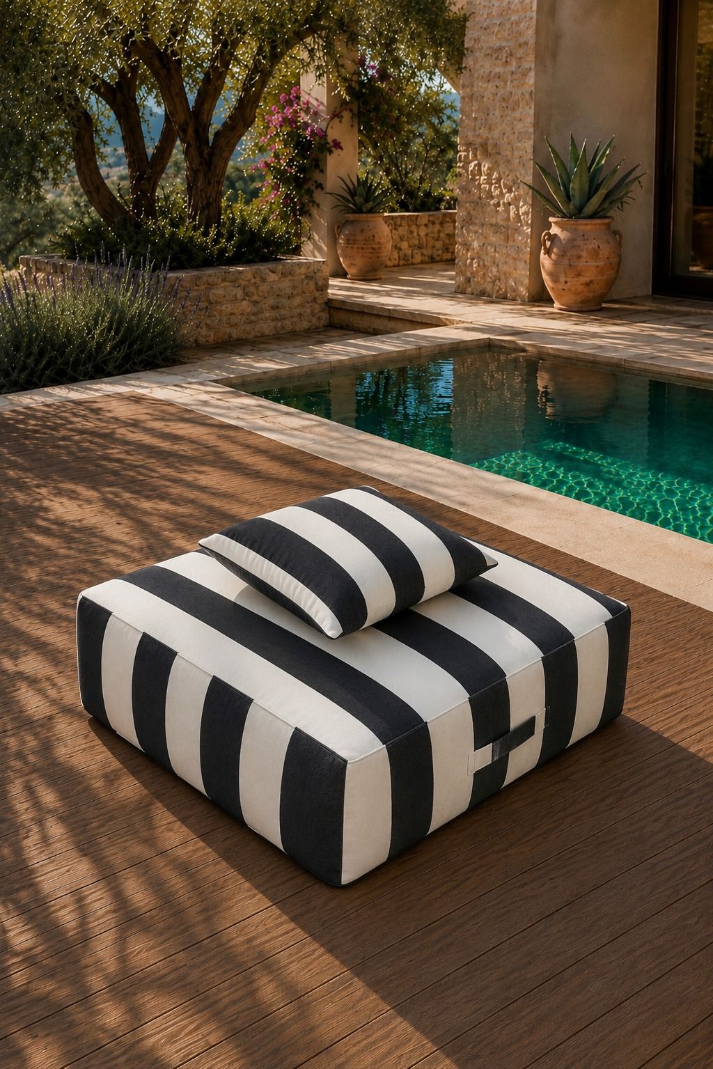 Vezan Black Striped Outdoor Ottoman