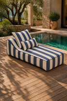 Vezan Blue Striped Outdoor Chaise with Black Piping