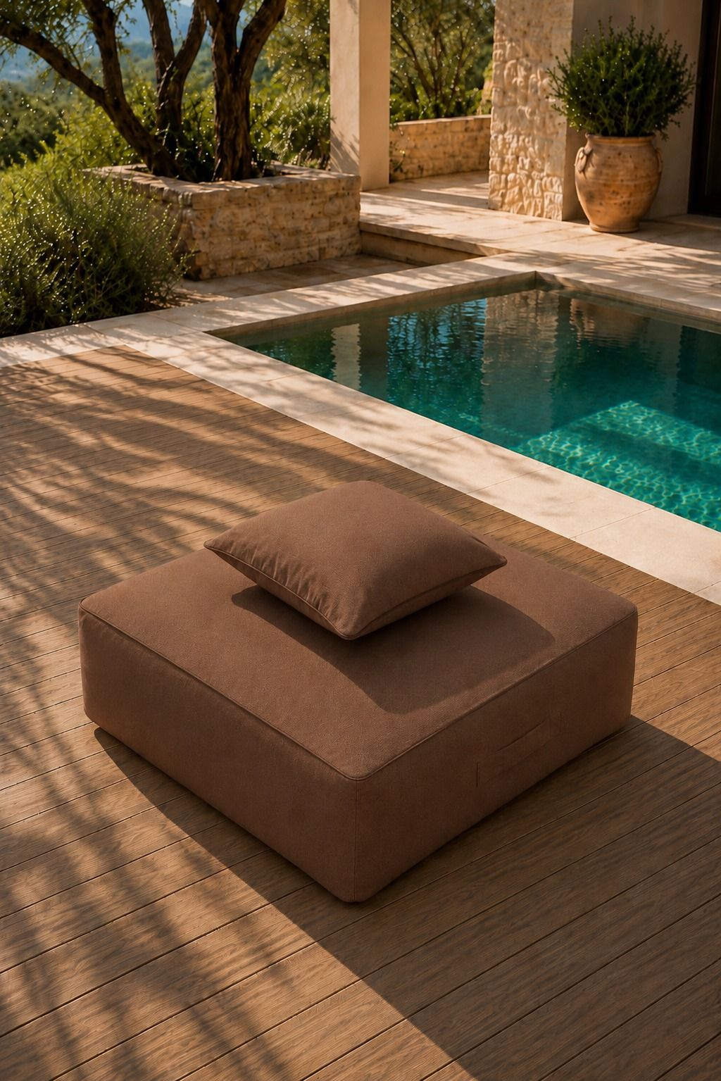 Vezan Brown Outdoor Ottoman