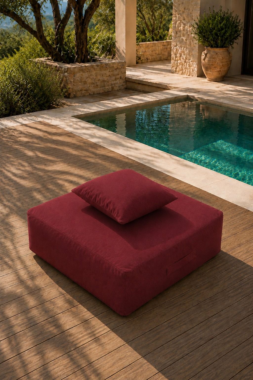 Vezan Burgundy Outdoor Ottoman
