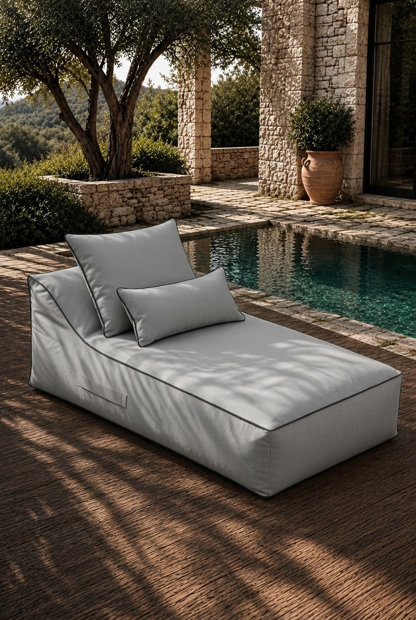 Vezan Light Grey Outdoor Lounger with Black Piping