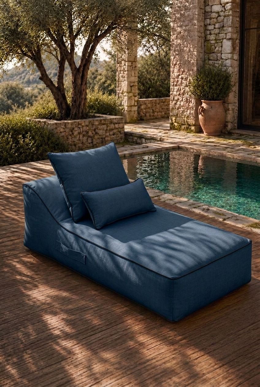 Vezan Navy Blue Outdoor Lounger with Black Piping