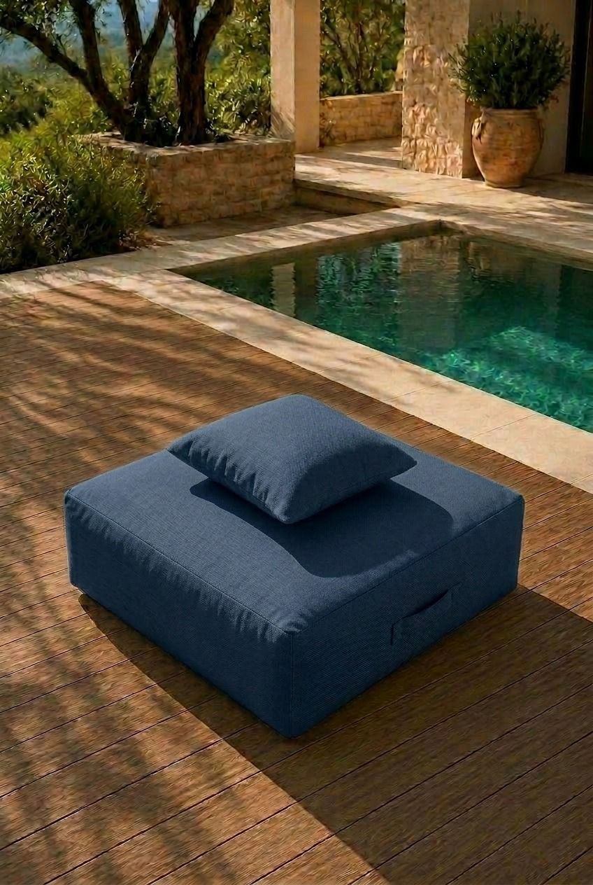 Vezan Navy Blue Outdoor Ottoman