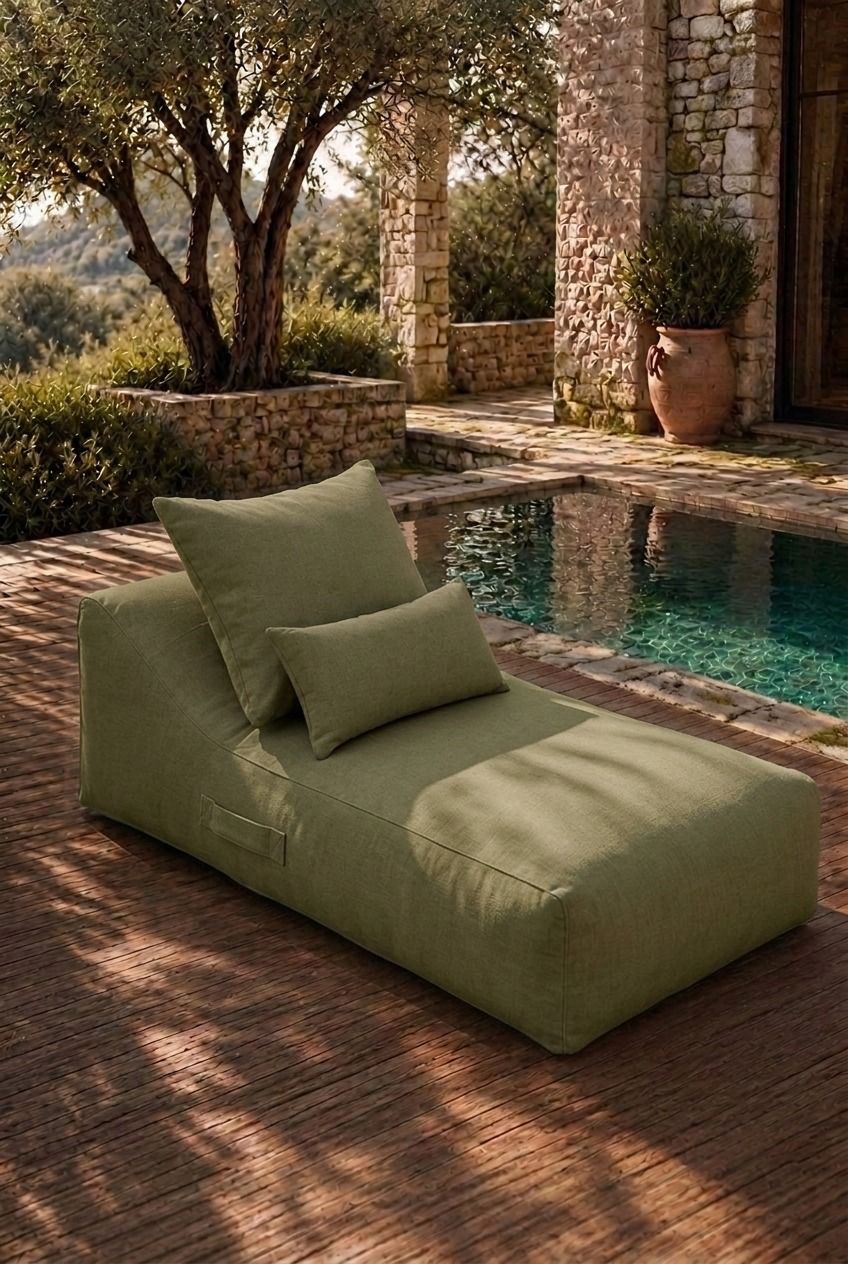 Vezan Olive Green Outdoor Lounger