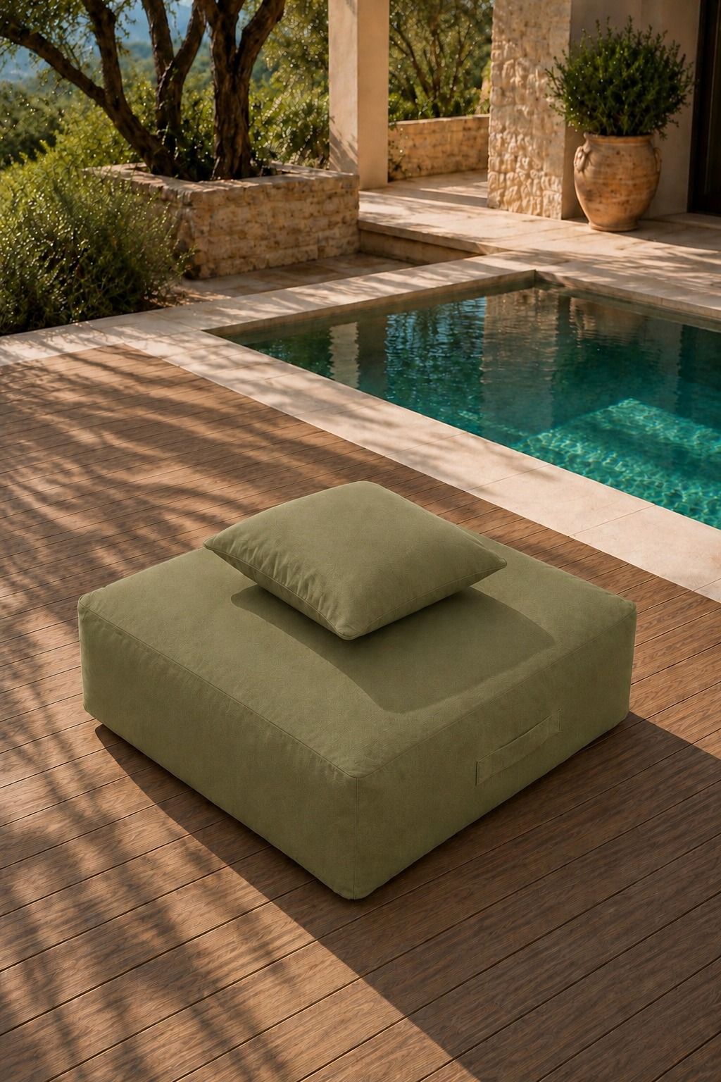 Vezan Olive Green Outdoor Ottoman