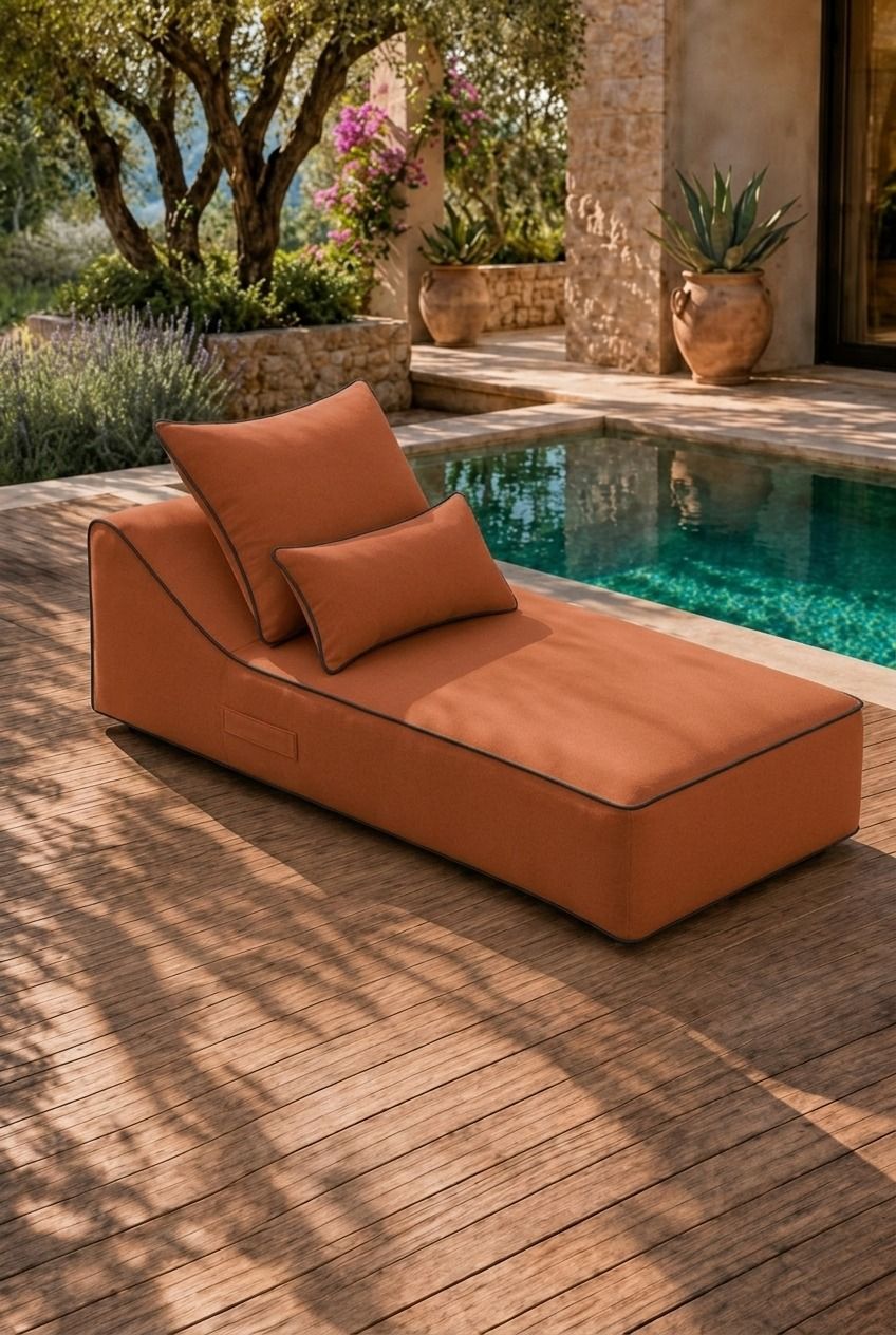 Vezan Orange Terracotta Outdoor Chaise with Black Piping