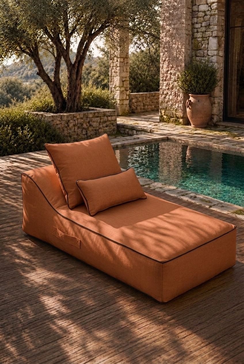 Vezan Rust Terracotta Outdoor Lounger with Black Piping