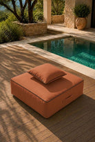 Vezan Orange Terracotta Outdoor Ottoman with Black Piping