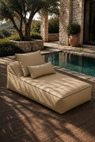 Vezan Sand Beige Outdoor Lounger with Black Piping