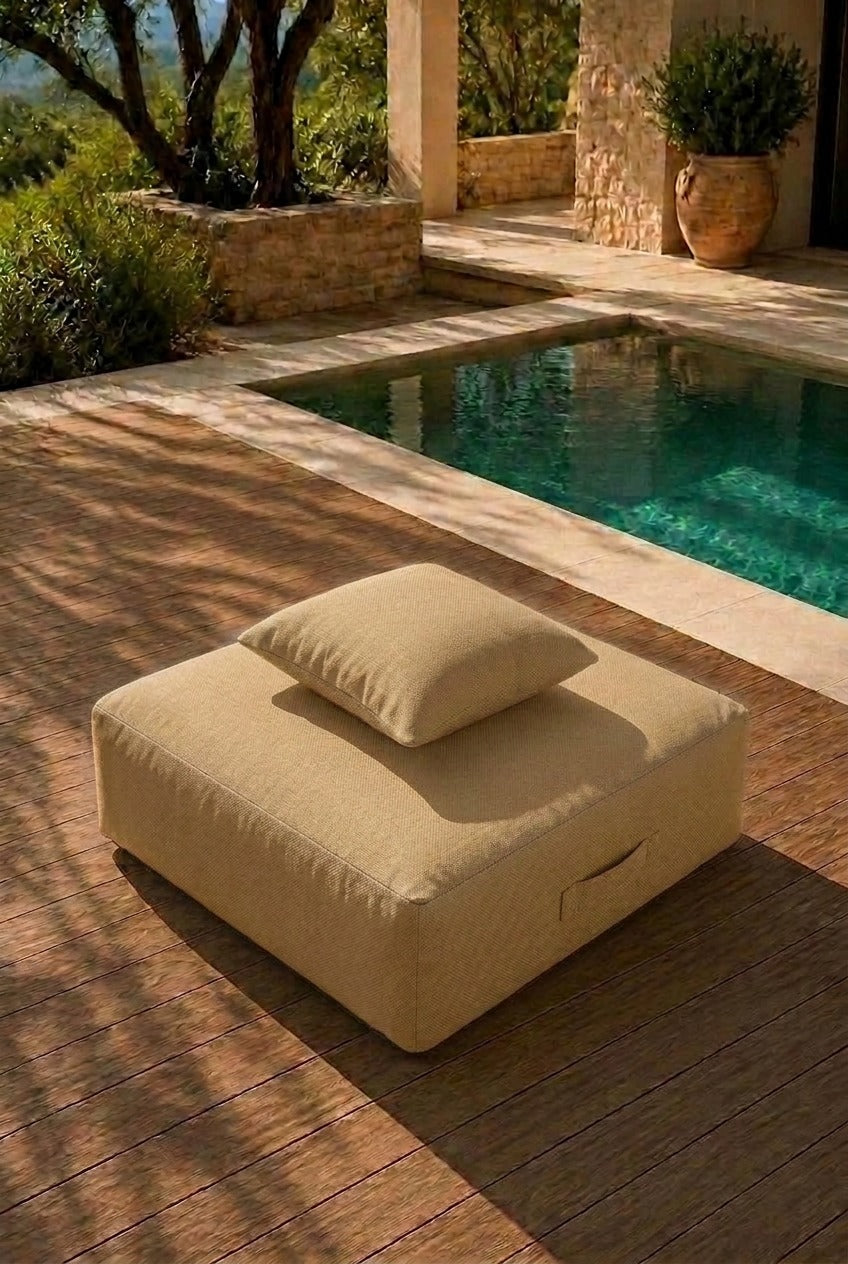 Vezan Sand Beige Outdoor Ottoman