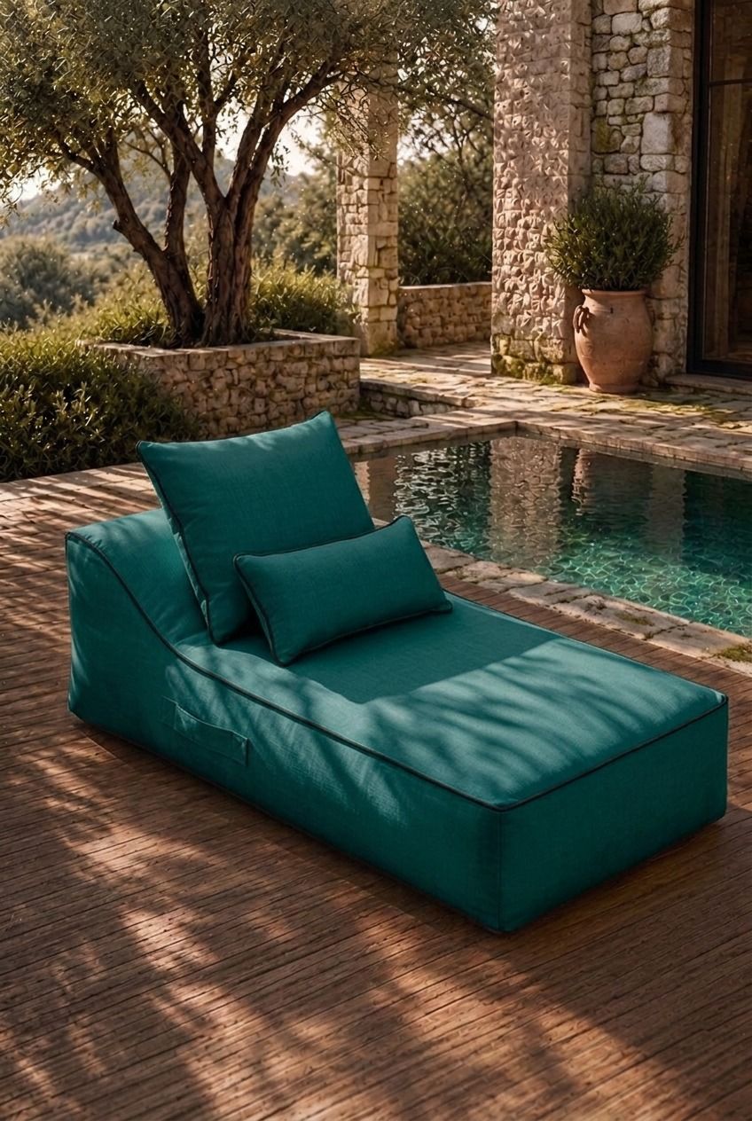 Vezan Teal Green Outdoor Lounger with Black Piping