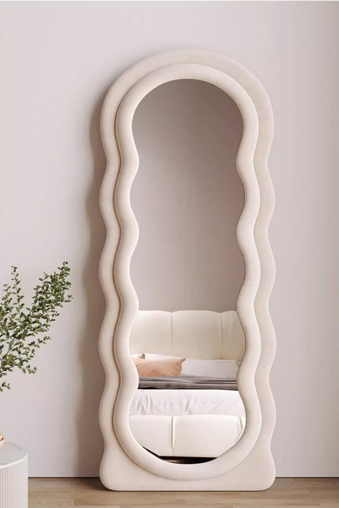Abigail Off-White Wavy Floor Mirror with Stand (2 Sizes) Mirrors Homekode 