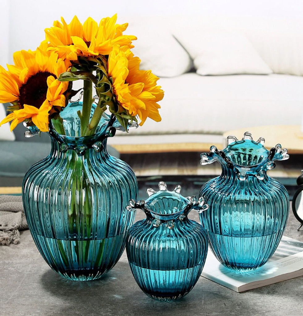 Blue Transparent Glass Wave Vase (3 Sizes)