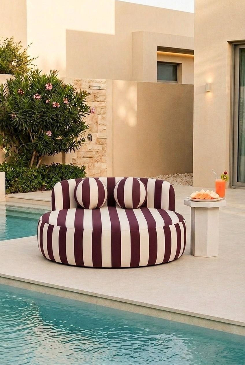 Yosline Burgundy Striped Outdoor Day Bed