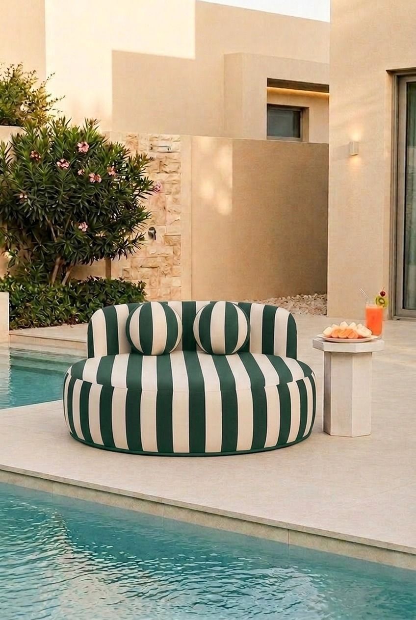 Yosline Green Striped Outdoor Day Bed