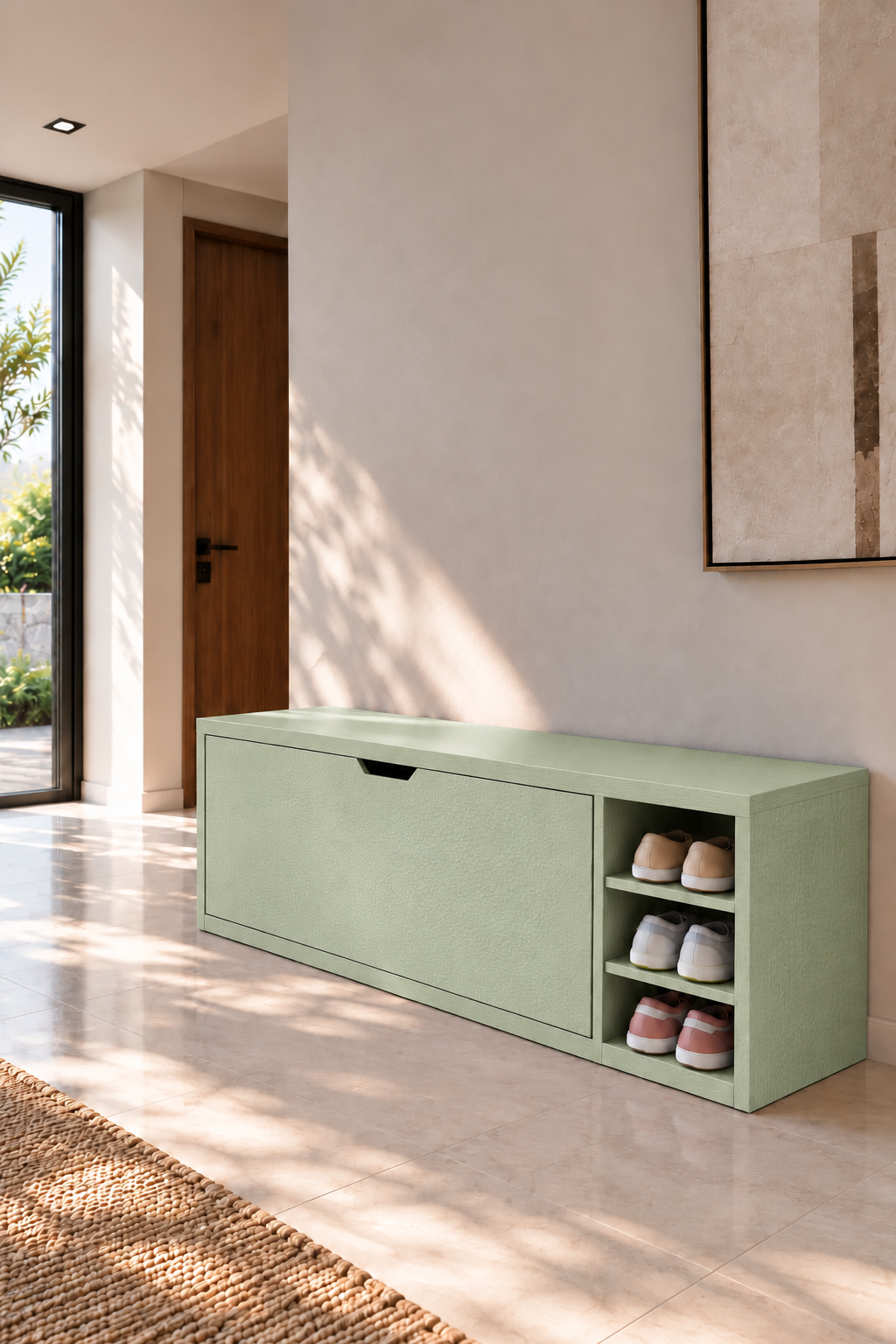 Avelio Green Wooden Shoe Cabinet view 1