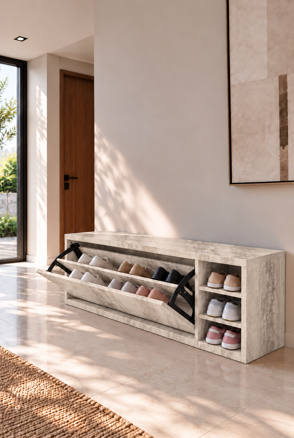 Avelio Warm Greige Wooden Shoe Cabinet view 2