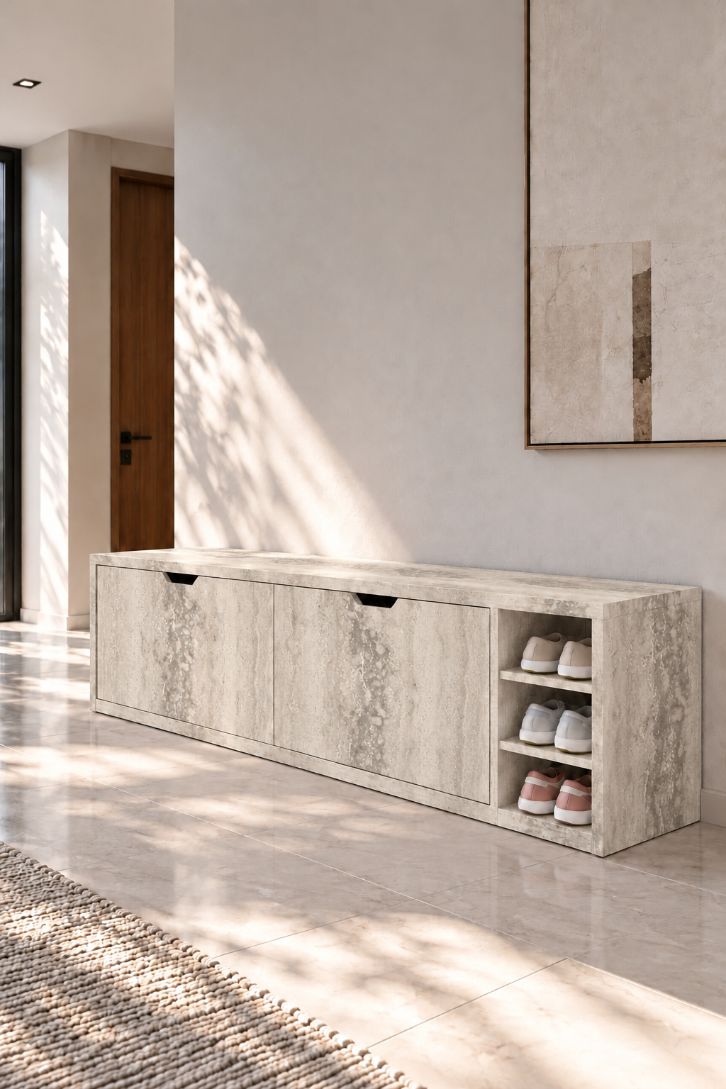 Avelio Warm Greige Wooden Shoe Cabinet view 3