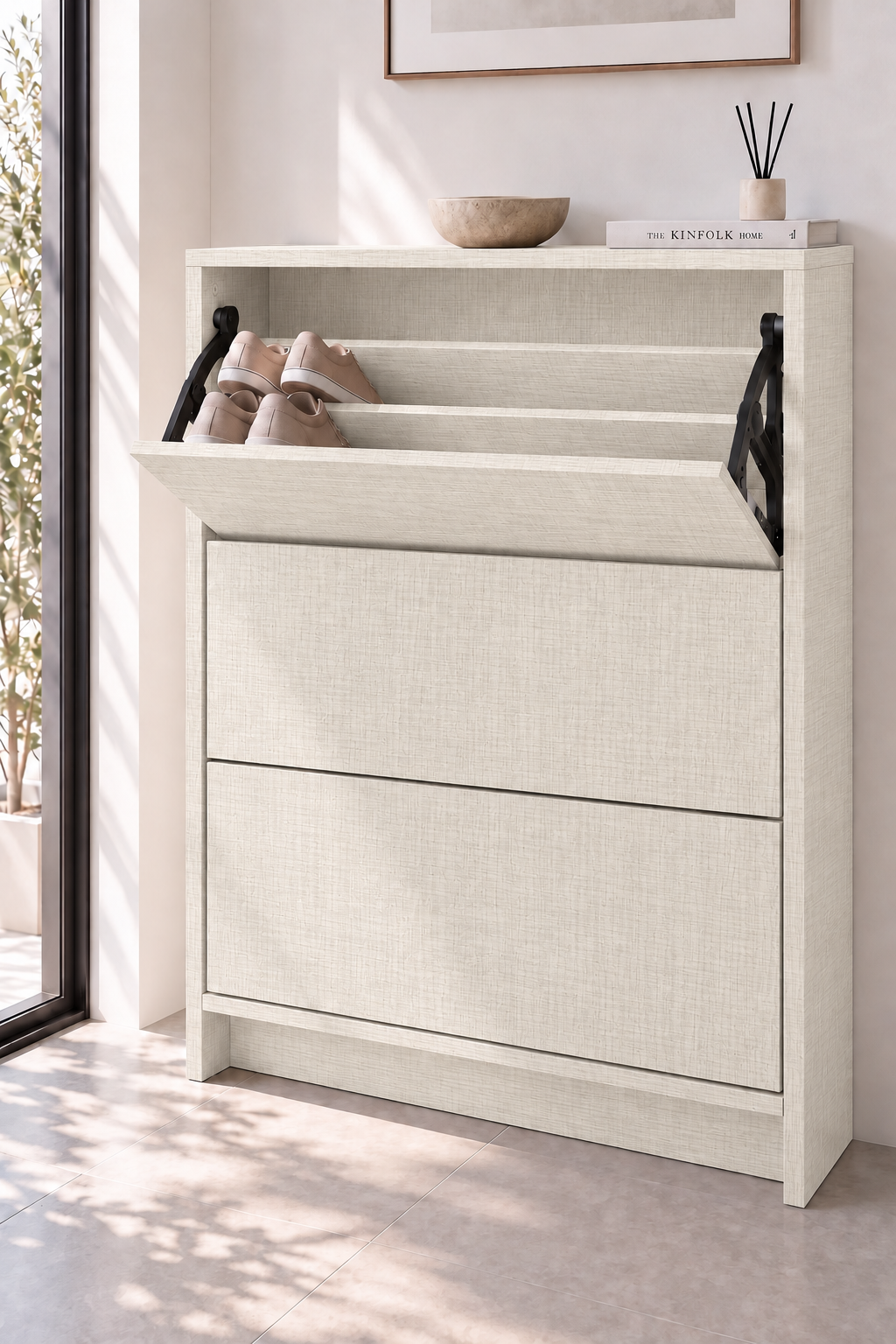 Orelvane Ivory Wooden Shoe Cabinet view 1