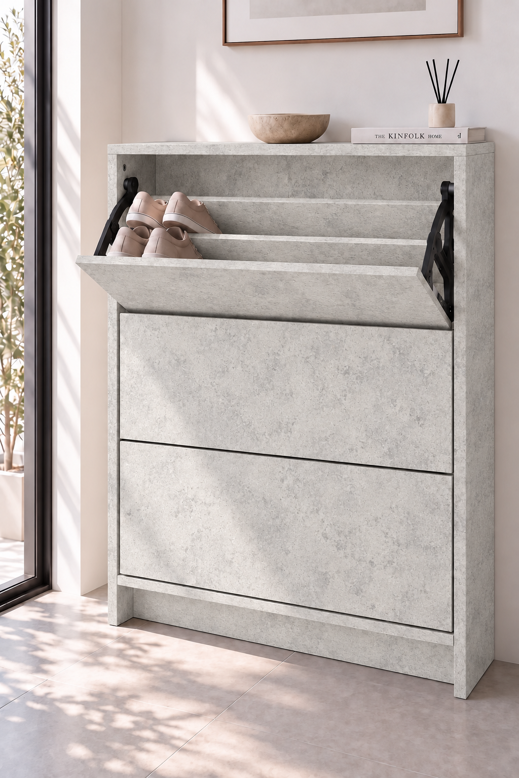 Orelvane Mist Grey Wooden Shoe Cabinet view 1