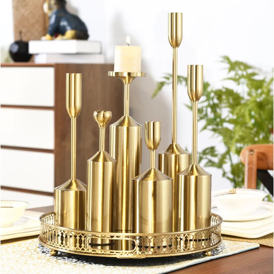 Metal Gold Candlesticks Taper (Set of 6 Pieces) Homekode 
