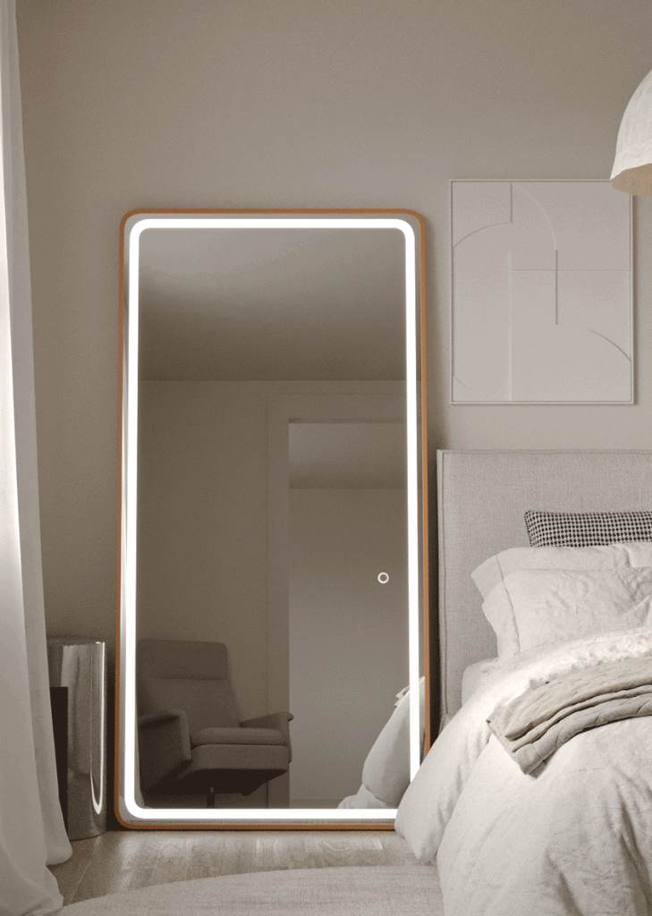Gold Frame LED Rectangle Mirror with Rounded Corners (7 Sizes) Mirrors Homekode 