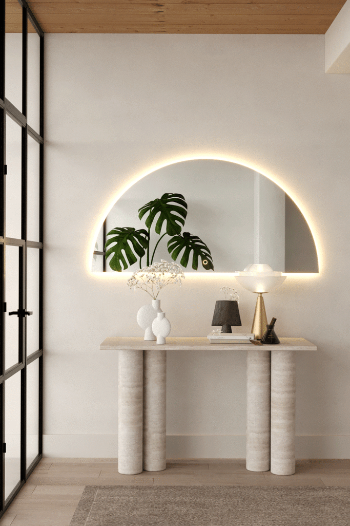 Half Moon Wall Mirror with Backlit Led Light 