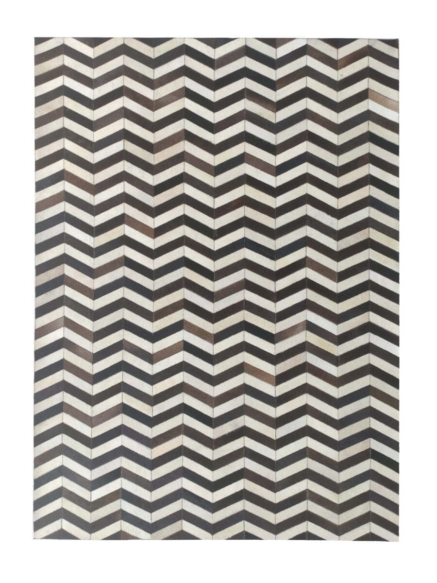 Large Monochrome Zig Zag Leather Rug (4 Sizes)