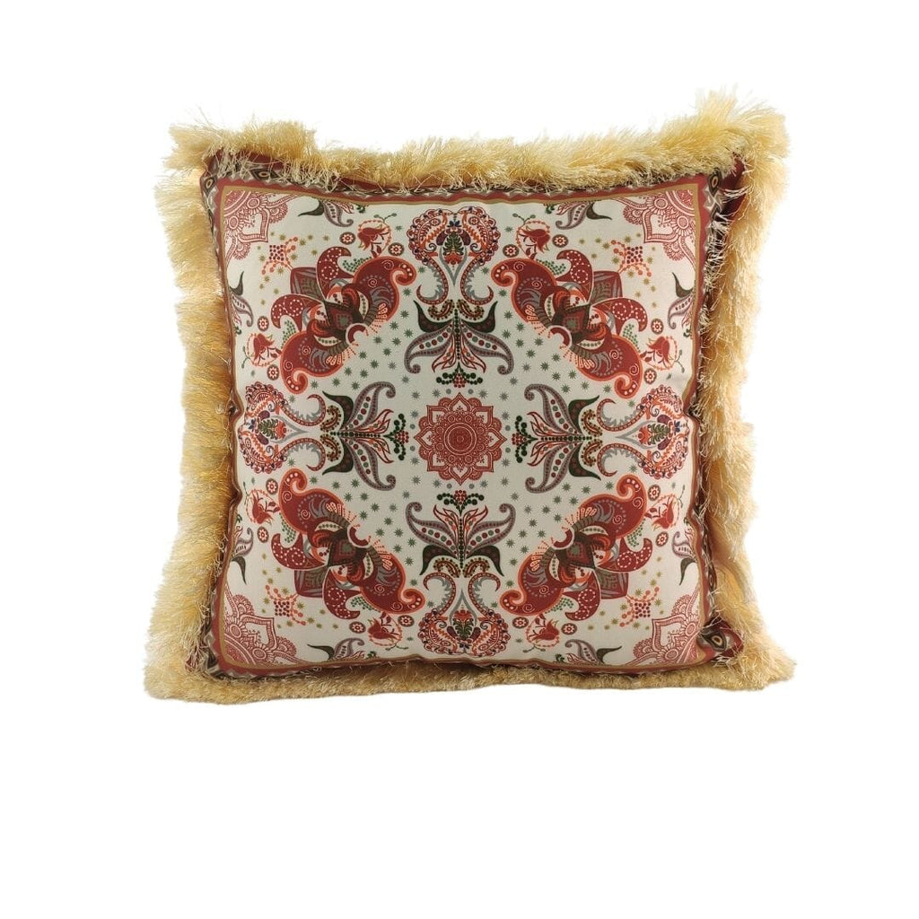 Painted Cushion With Fringes (45X45 CM) Cushion -- Cushion With Filler Homekode 