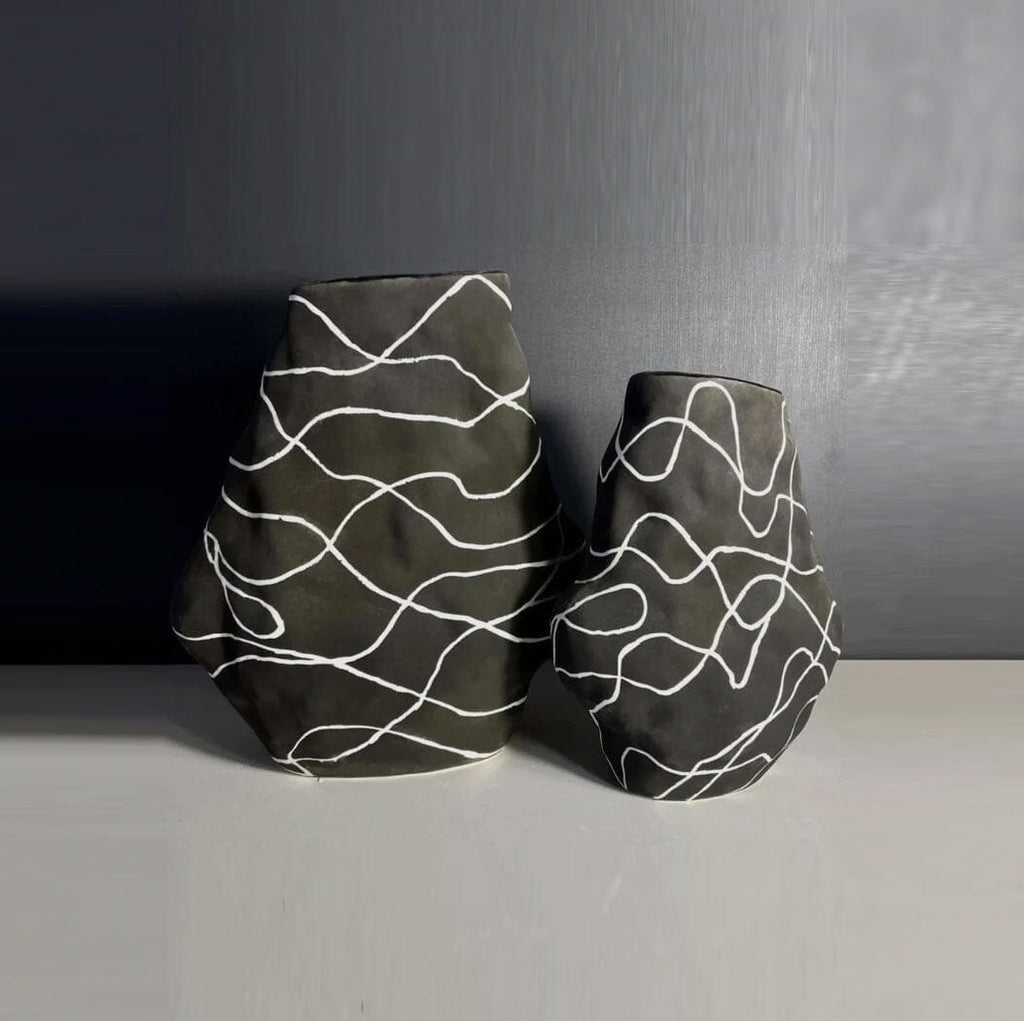 Black Abstract Stripes Vases (2 Sizes)
