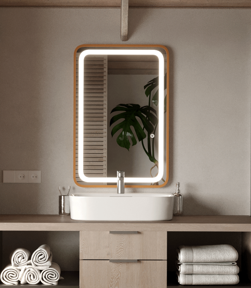 Gold Fe LED Rectangle Vanity Mirror with Rounded Corners (6 Sizes) Mirrors Homekode 