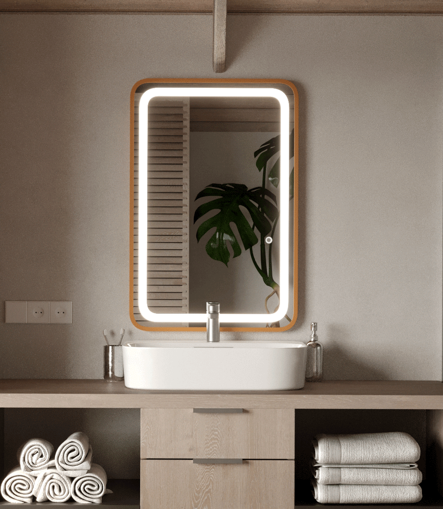 Gold Frame LED Rectangle Vanity Mirror with Rounded Corners (6 Sizes) Mirrors Homekode 