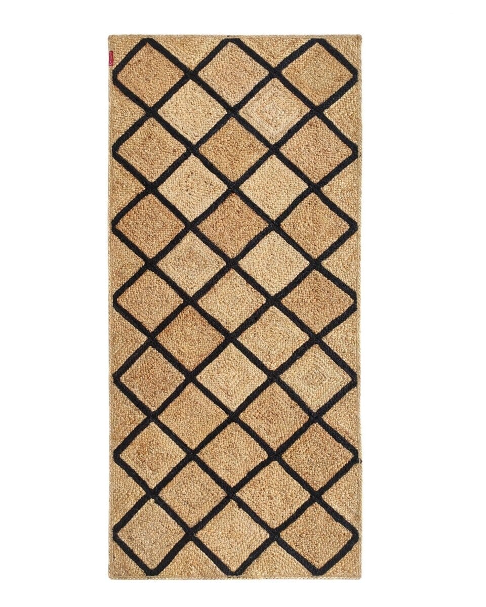 Criss Cross Elegance - Hallway Black and Beige Jute Rug (80x200 CM)