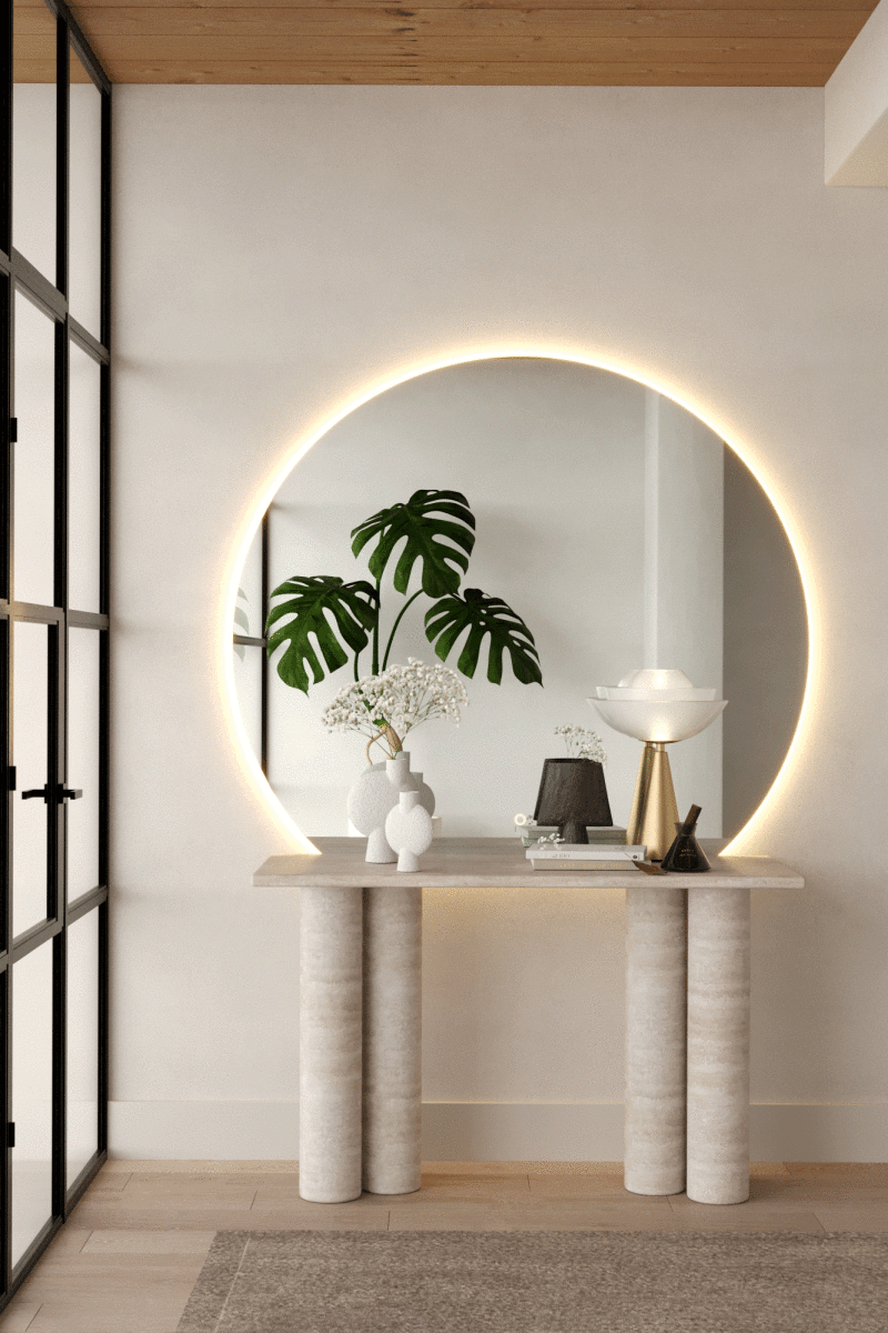 Half Moon Round Circular Mirror with LED Light