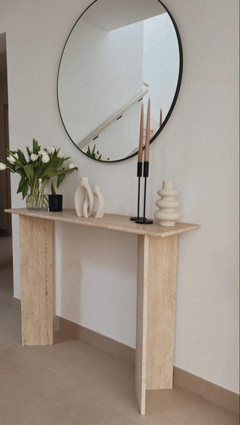 V-Leg Travertine Console Table